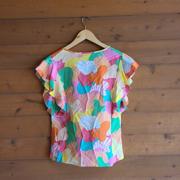 Pink and Green Boxy Cap Sleeve Graphic Blouse - Picture 3 of 5